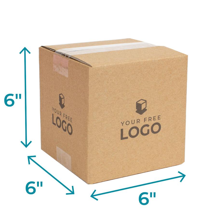 Small Corrugated Custom Kraft Brown 6x6x6 Shipping Box With Dimensions Displayed