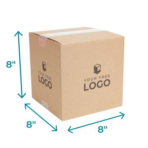 Small Corrugated Custom Kraft Brown 8x8x8 Shipping Box With Dimensions Displayed